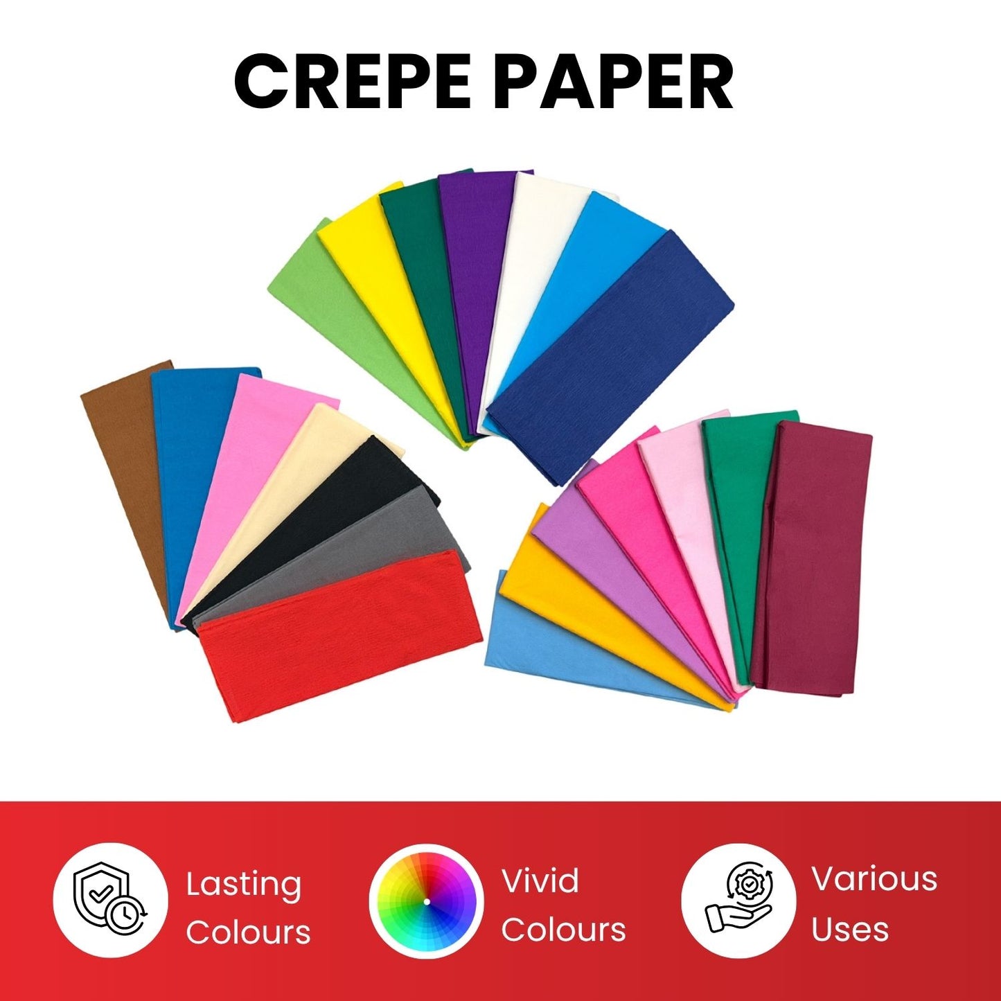 Red Crepe Paper Sheet 50cm x 2m 17GSM 35% Stretch Craft Paper