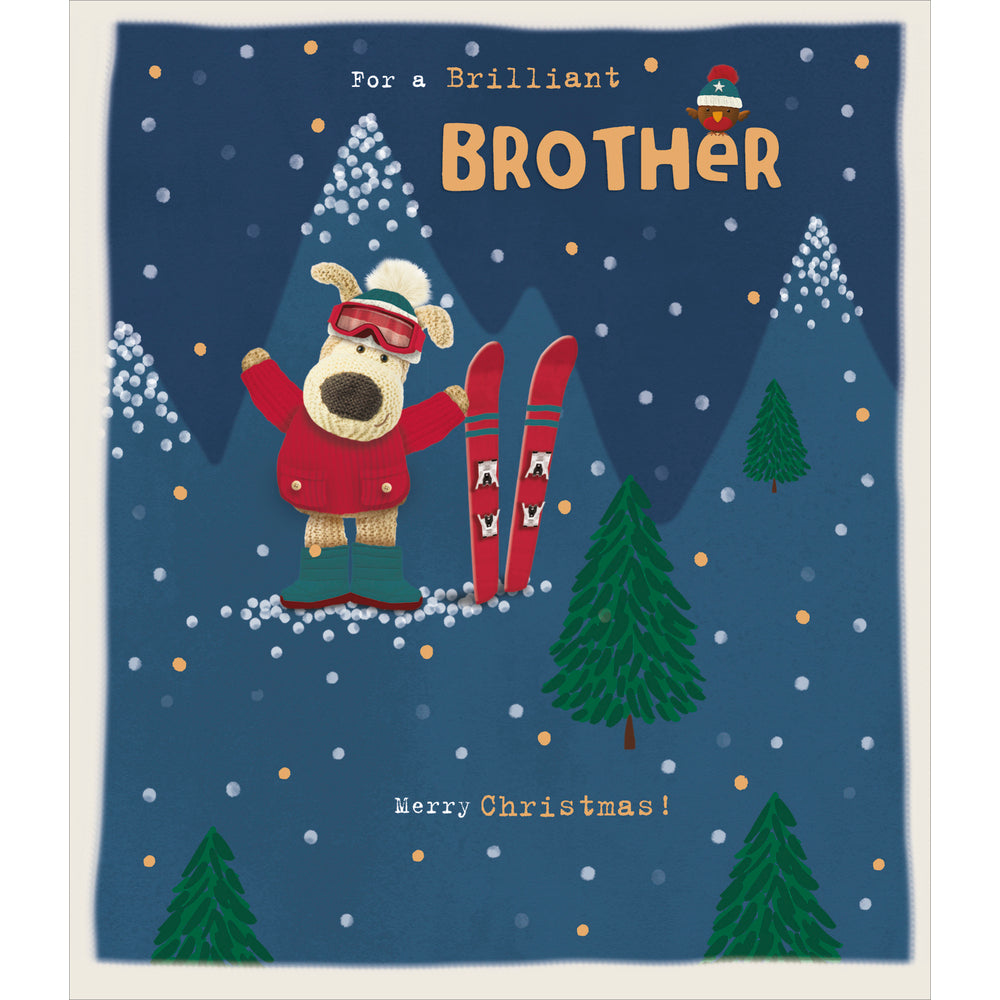 Boofle with Snow Boots and Skies Brother Christmas Card