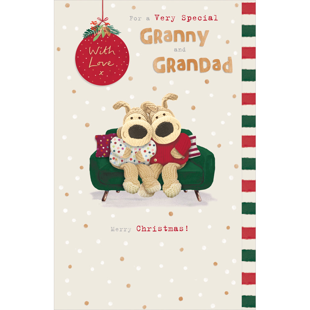 Boofles Sat On Sofa Granny & Grandad Christmas Card