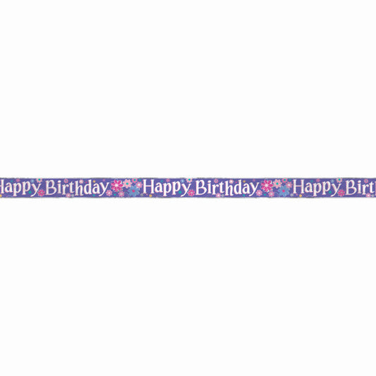 12ft Long Fold Foil Purple Birthday Blossoms Banner