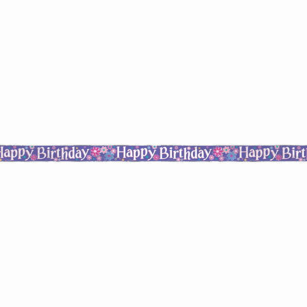 12ft Long Fold Foil Purple Birthday Blossoms Banner