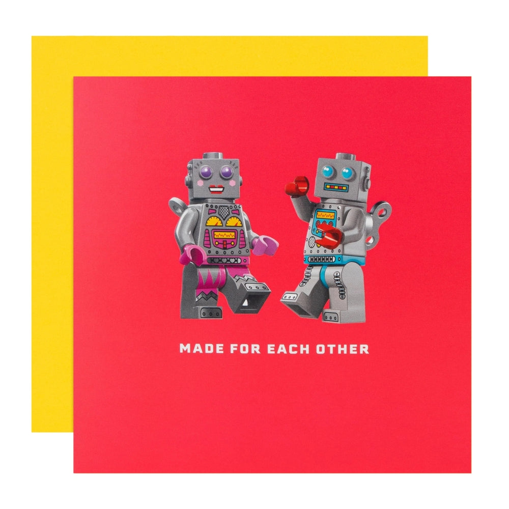 Red LEGO Robot Characters Design Made For Each Other Open Blank Card