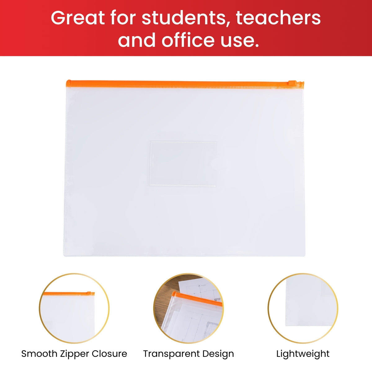 Pack of 12 A3 Clear Zippy Bags with Black Zip