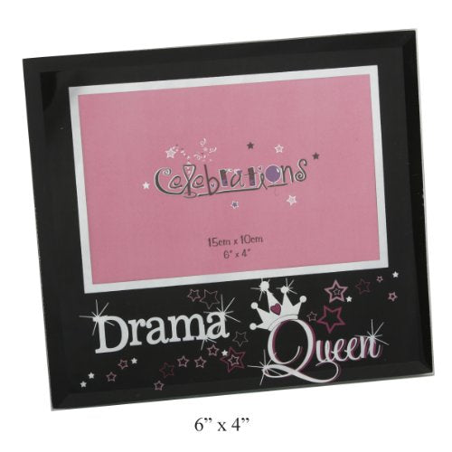 Glass Photo Frame In Black With The Word "DRAMA QUEEN" In Mirror effect
