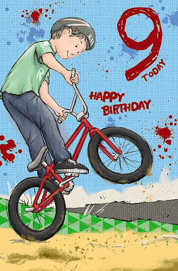 Happy Birthday Card Age 9th Bicycle Boy