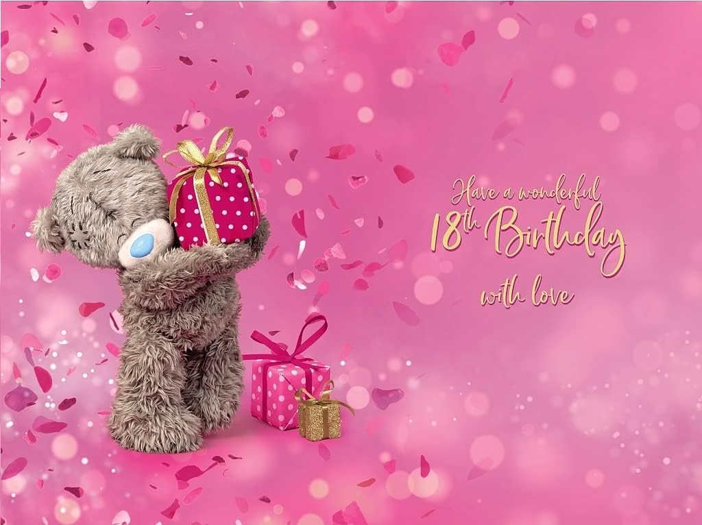 Bear Holding Gift 3D Holographic 18th Birthday Card