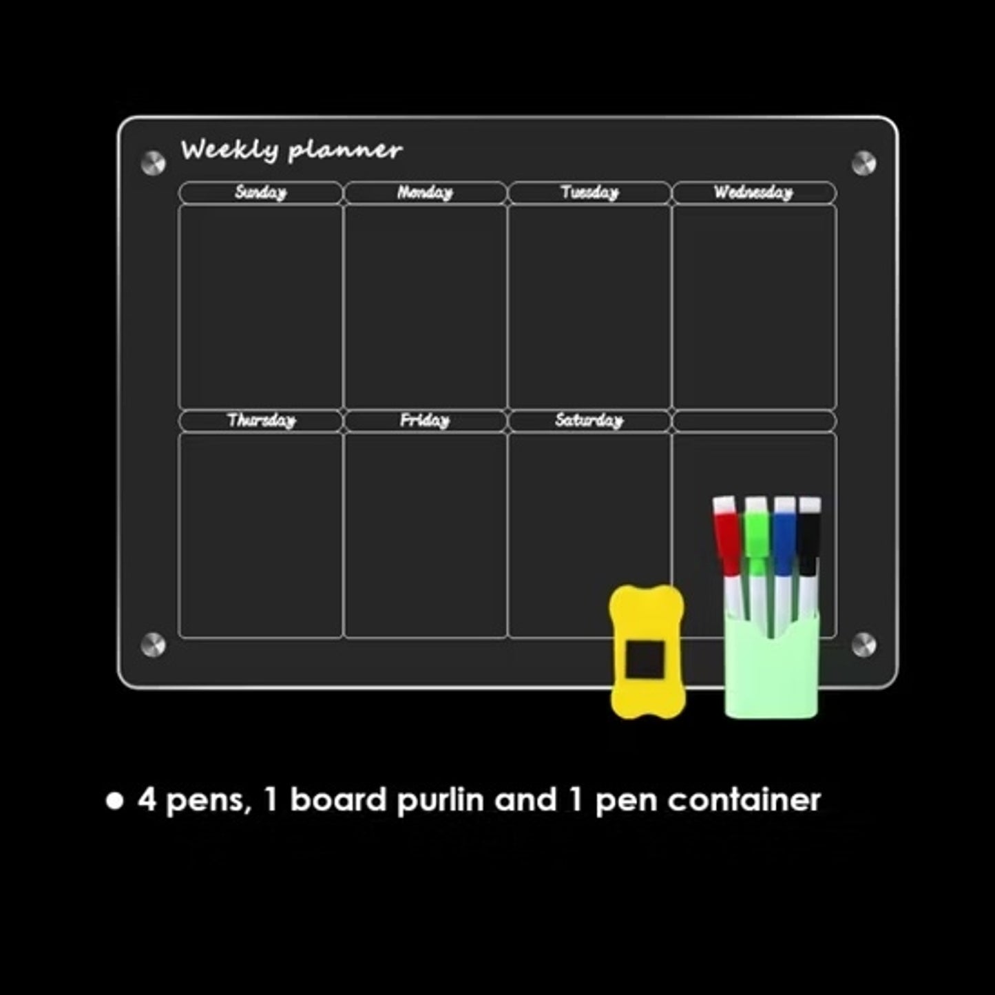 Glass Dry Erase Magnet Whiteboard Weekly Planner for Refrigerator 40×30×0.3 cm