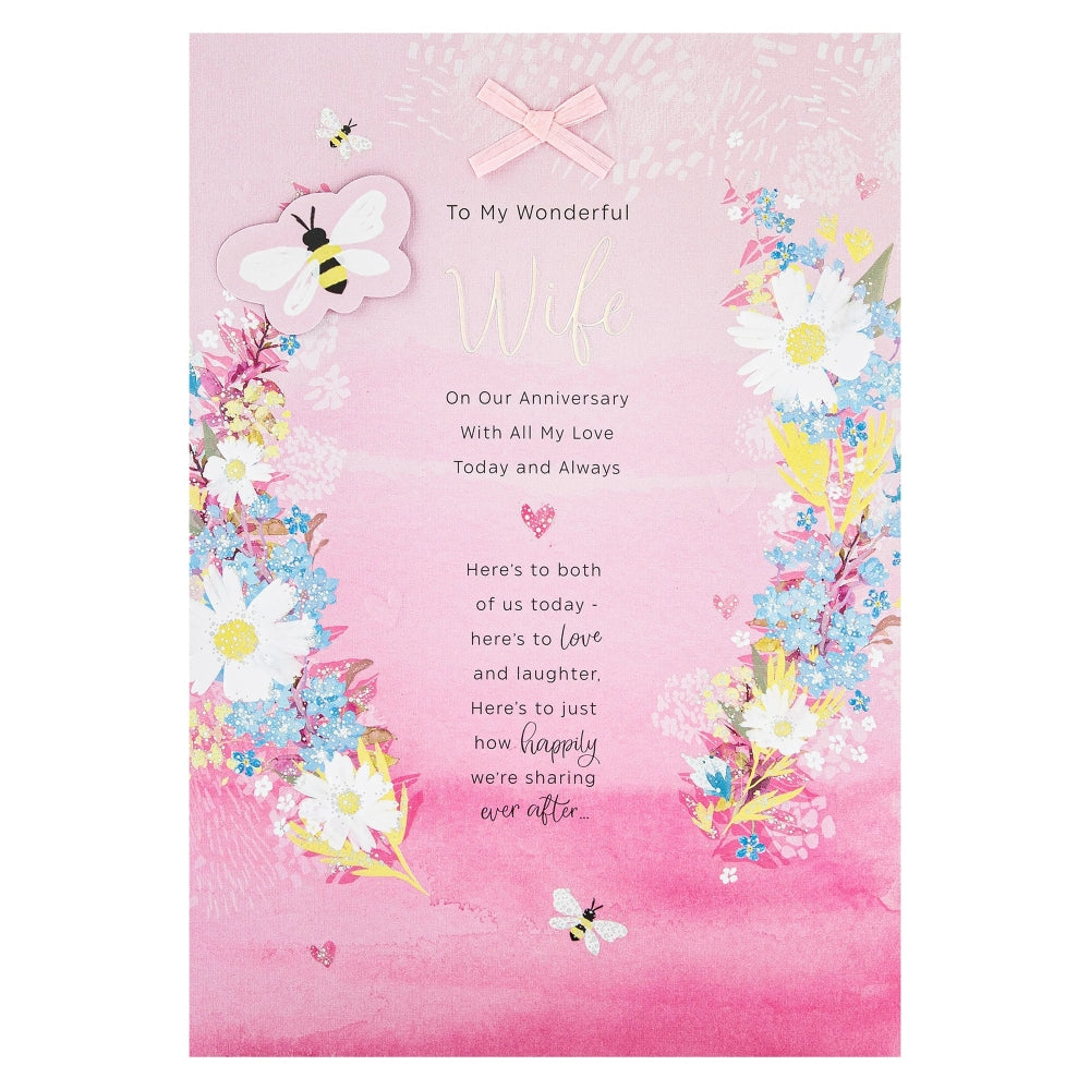 Pink Florals Design & Heartfelt Verse Wife Anniversary Card