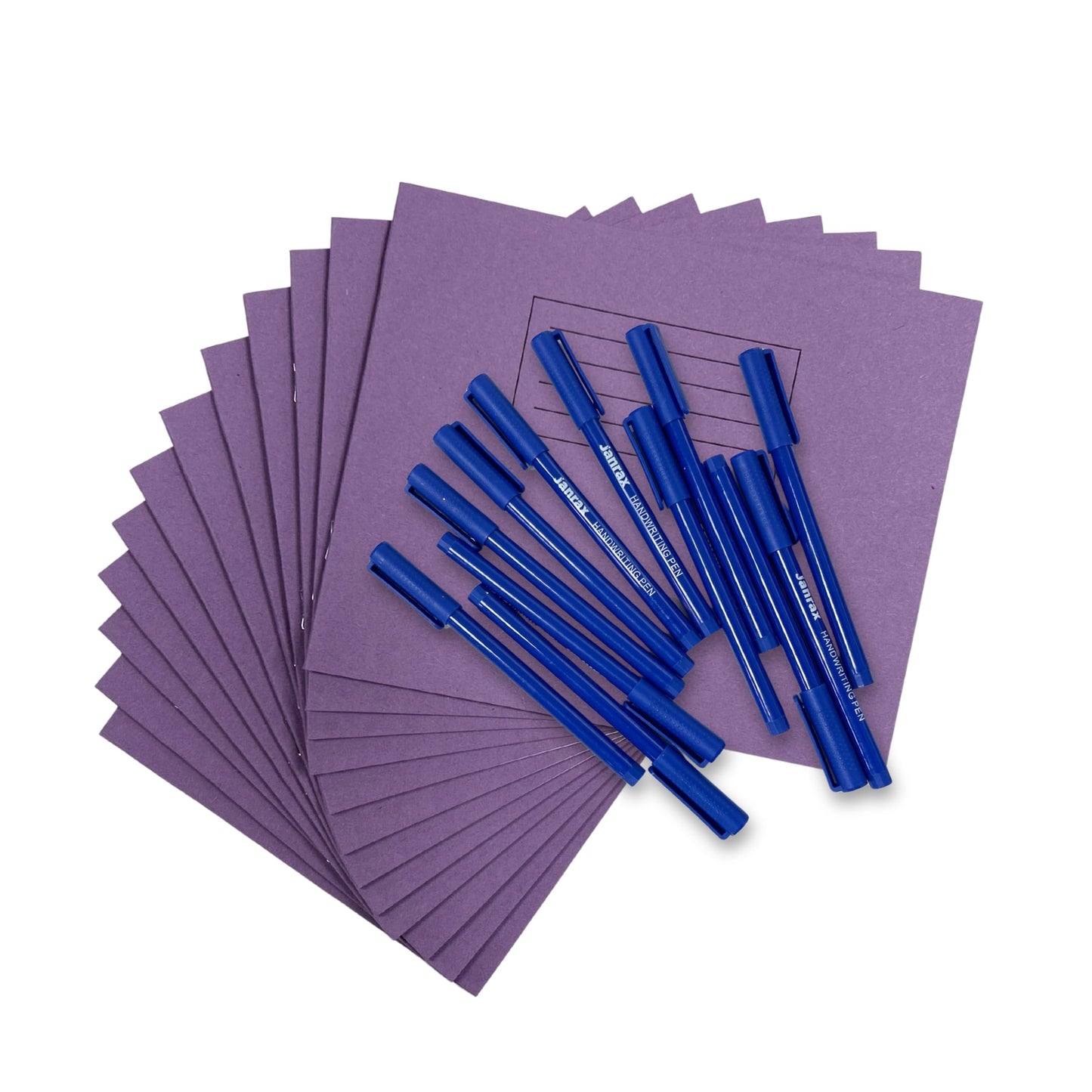 Set of 12 165x200mm Handwriting Books with 12 Blue Handwriting Pens