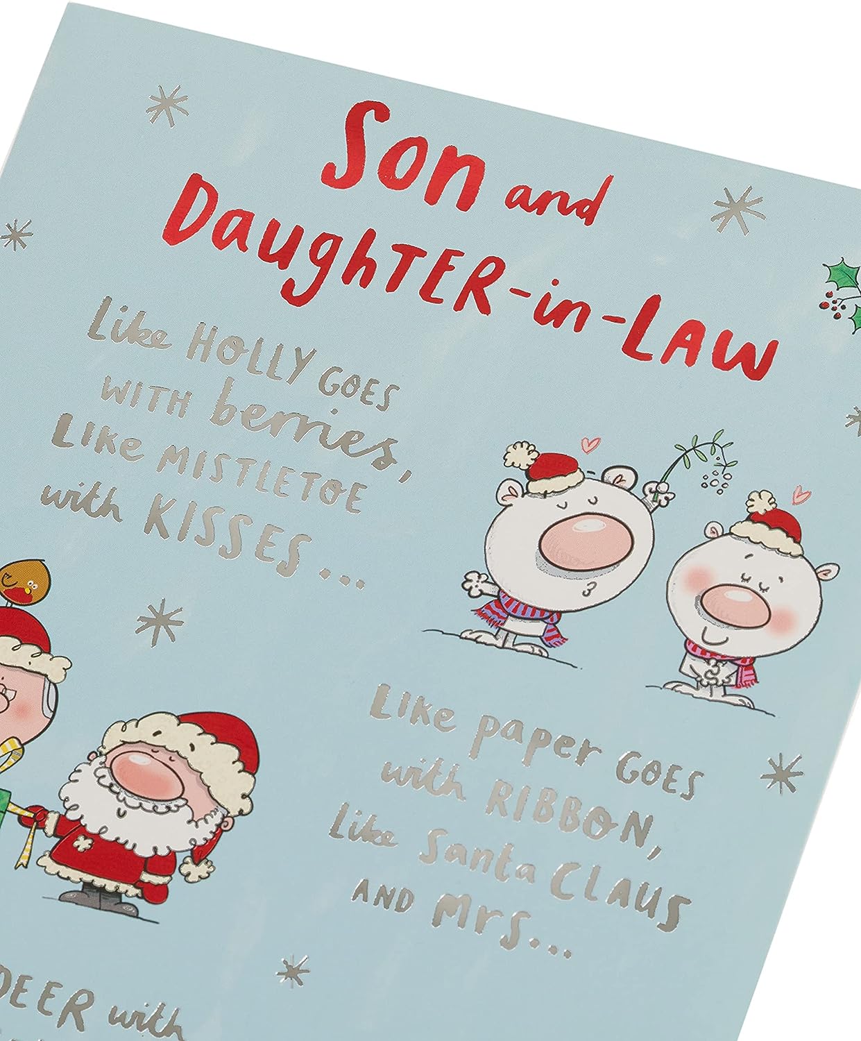 Son & Daughter-In-Law Christmas Card Red & Silver Foil Design 