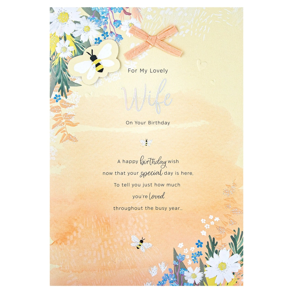 Orange Florals Design & Heartfelt Verse Wife Birthday Card