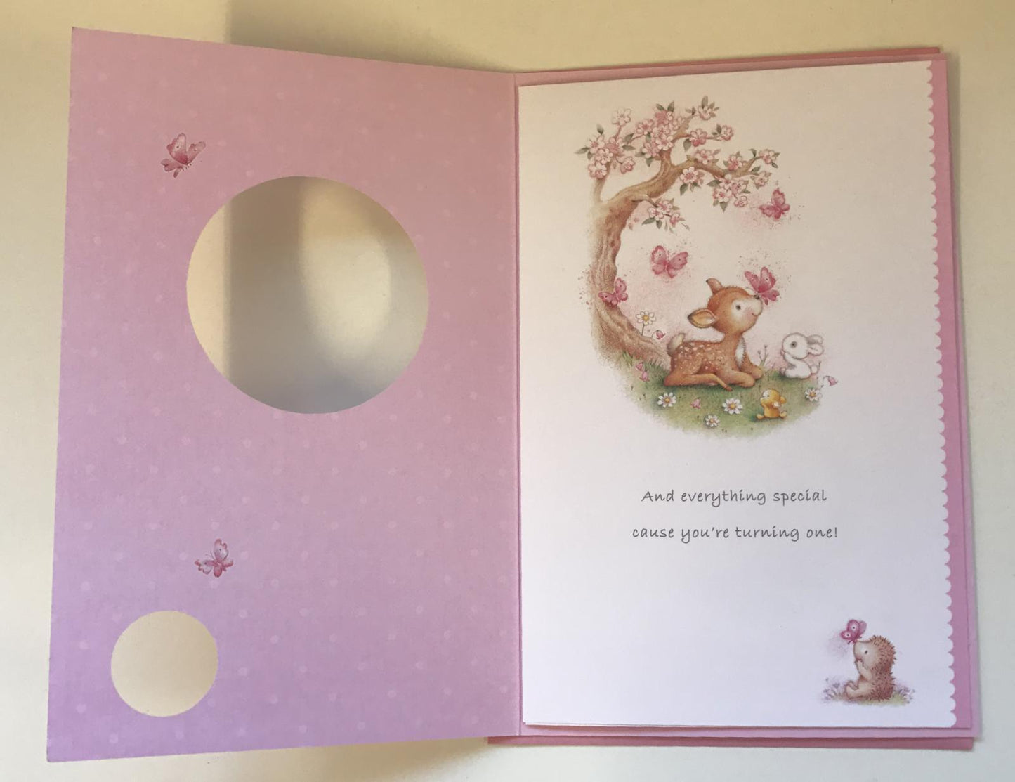 1st Daughter Birthday Card Cute Child Deer With Butterflies Design Age 1