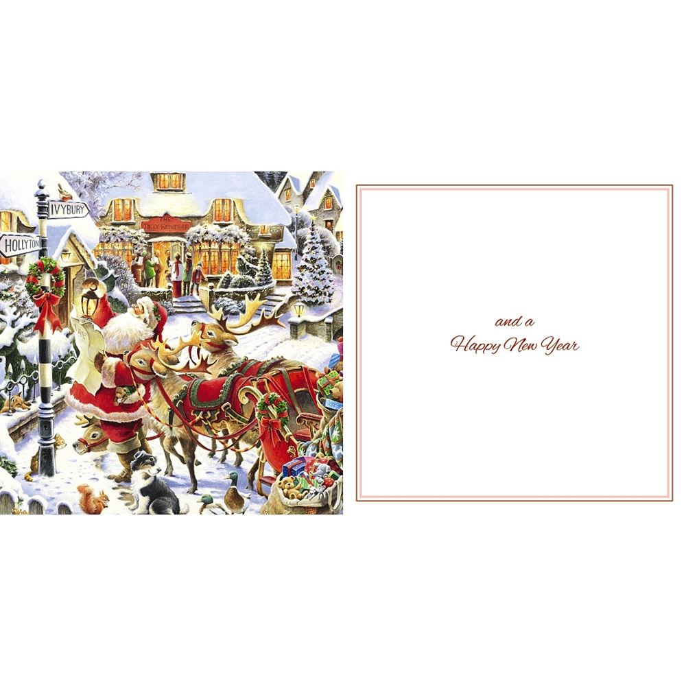 Santa And Reindeer 3D Lenticular Traditional Festive Merry Christmas Card with Detachable Keepsake