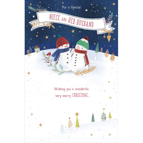 Couple Snowman Christmas Card For Niece and Her Husband