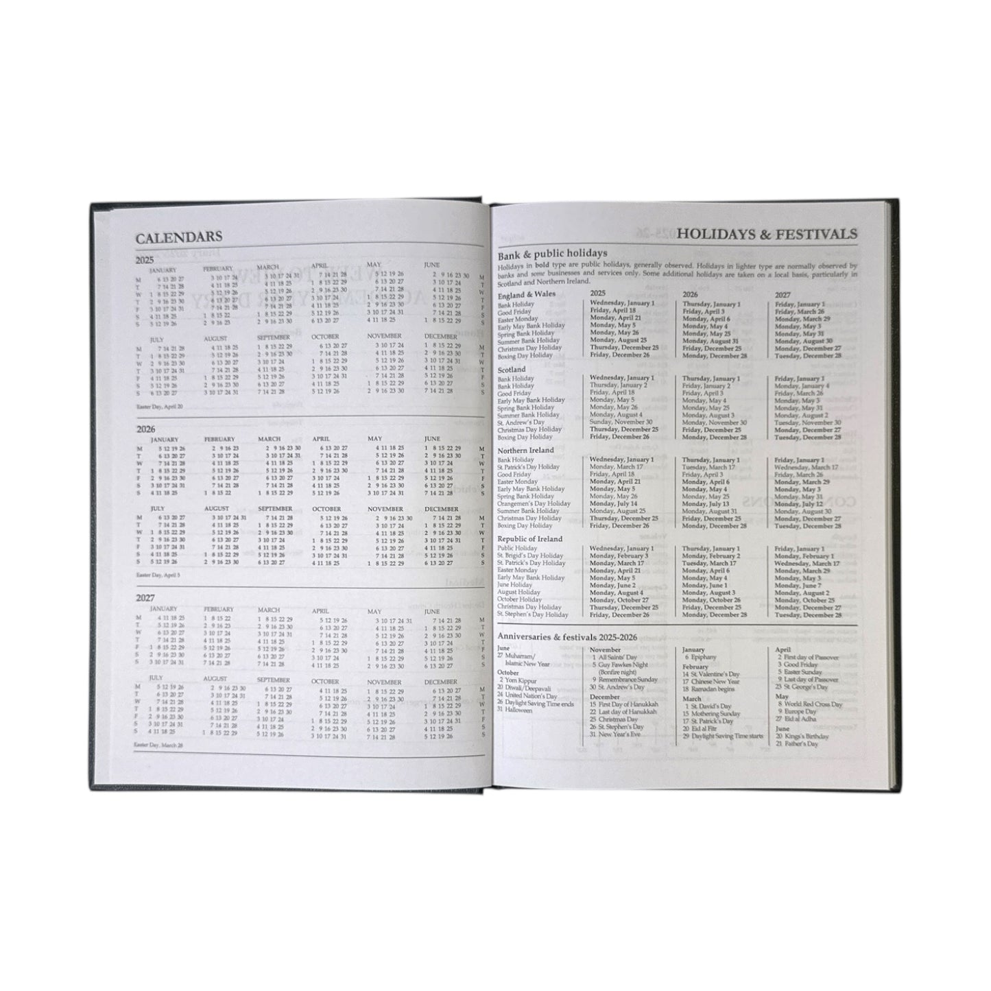 Janrax 2025-2026 A5 Day Per Page Black Academic Diary