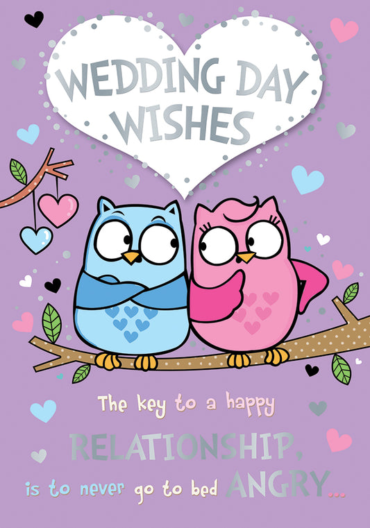 Wedding Day Wishes Cute Owls Design Witty Words Card