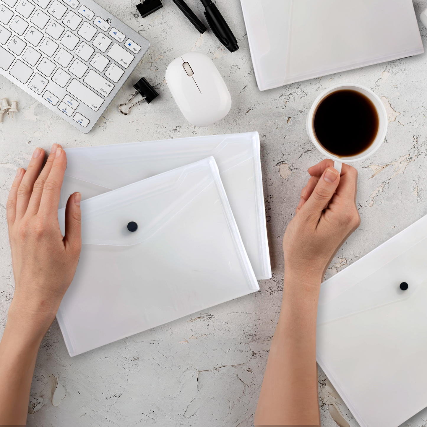 Pack of 20 Janrax A3 Clear Document Wallets - Button Stud Folder