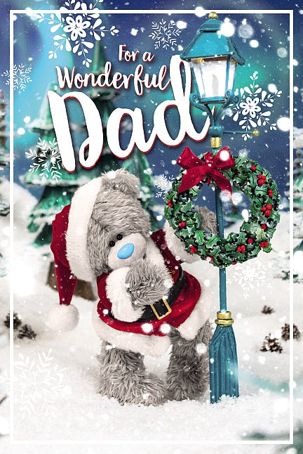 For a Wonderful Dad TattyTeddy With Wreath Design Christmas Card