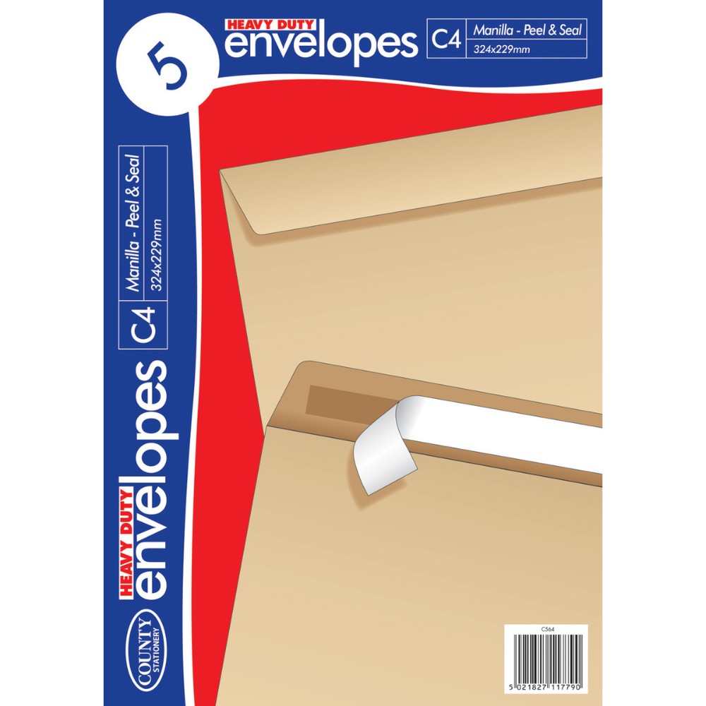 5 C4 Heavy Duty Peel & Seal Manilla Envelopes