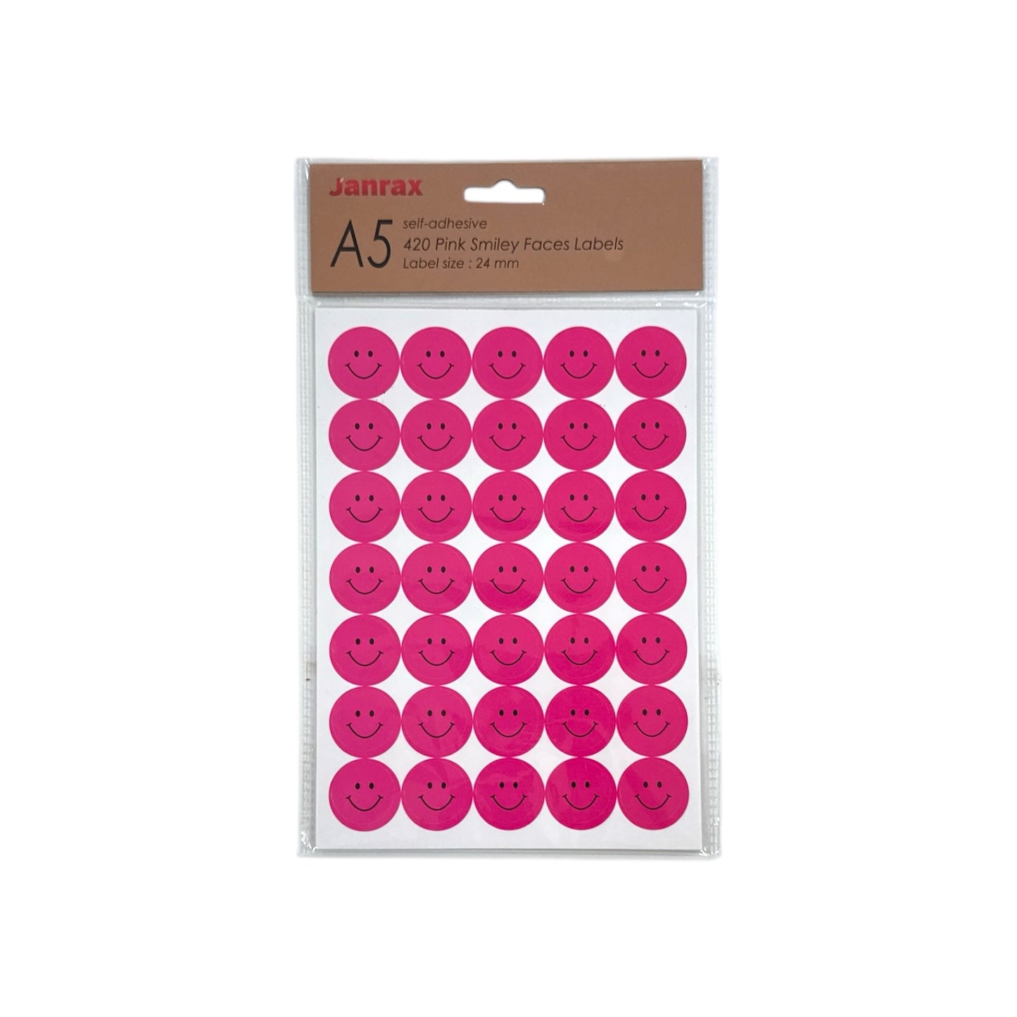 Pack of 2520 Pink Smile Faces 24mm Self-Adhesive Labels