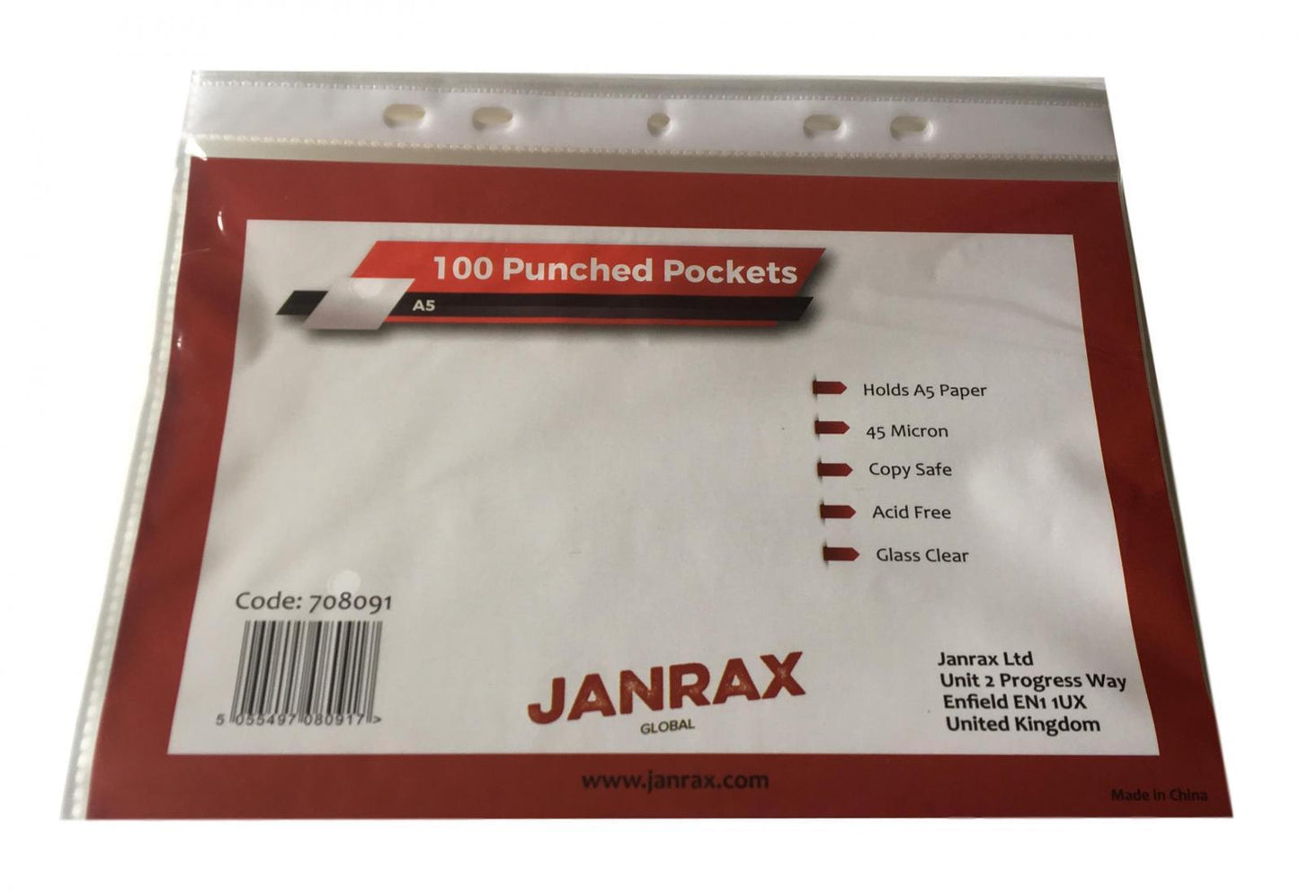 Pack of 500 A5 Glass Clear Punched Pockets by Janrax