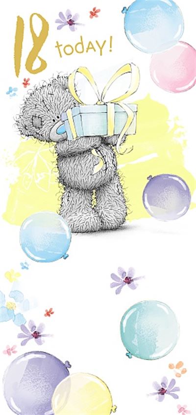 18th Birthday Card Bear With Present