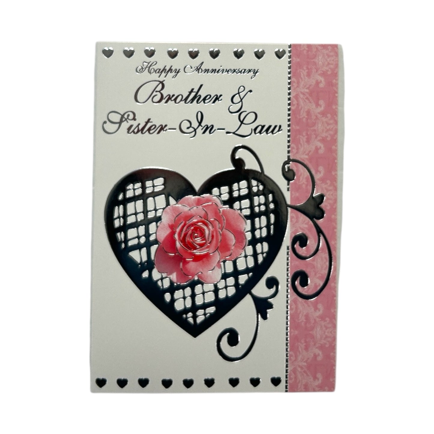 Brother & Sister-In-Law Traditional Silver Heart Design Anniversary Card