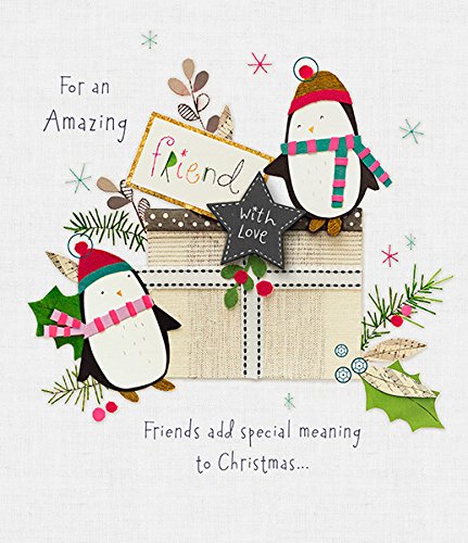 Amazing Friend Cute Penguin Luxury Handmade Christmas Greeting Card