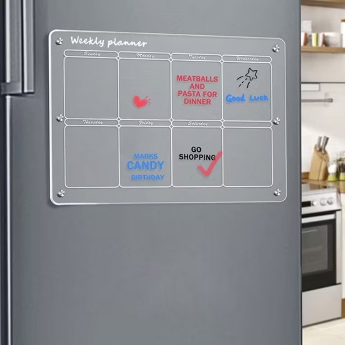Glass Dry Erase Magnet Whiteboard Weekly Planner for Refrigerator 40×30×0.3 cm