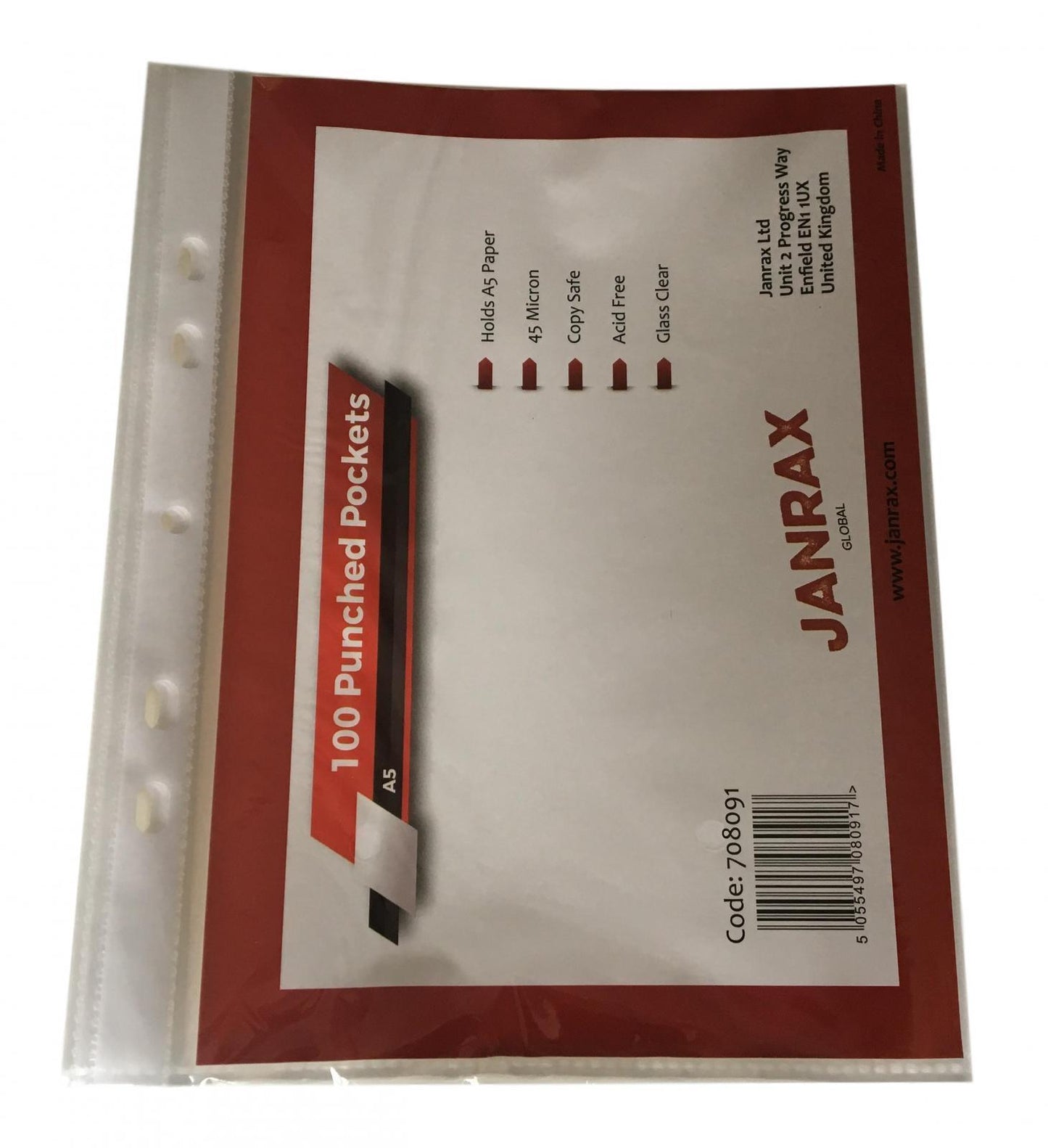 Pack of 500 A5 Glass Clear Punched Pockets by Janrax