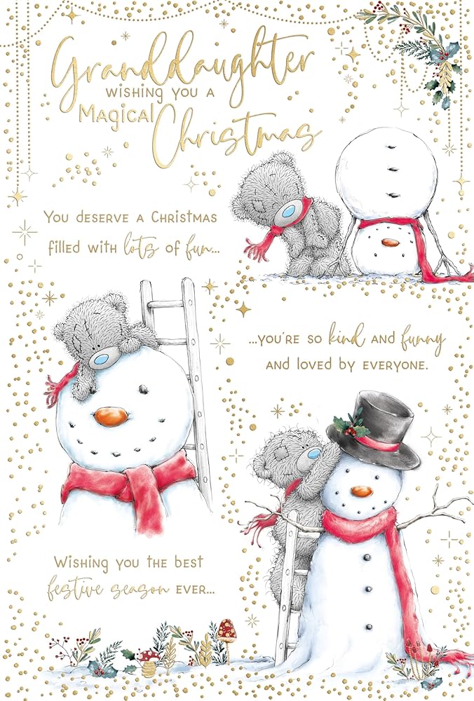Bears With Snowman Granddaughter Christmas Card