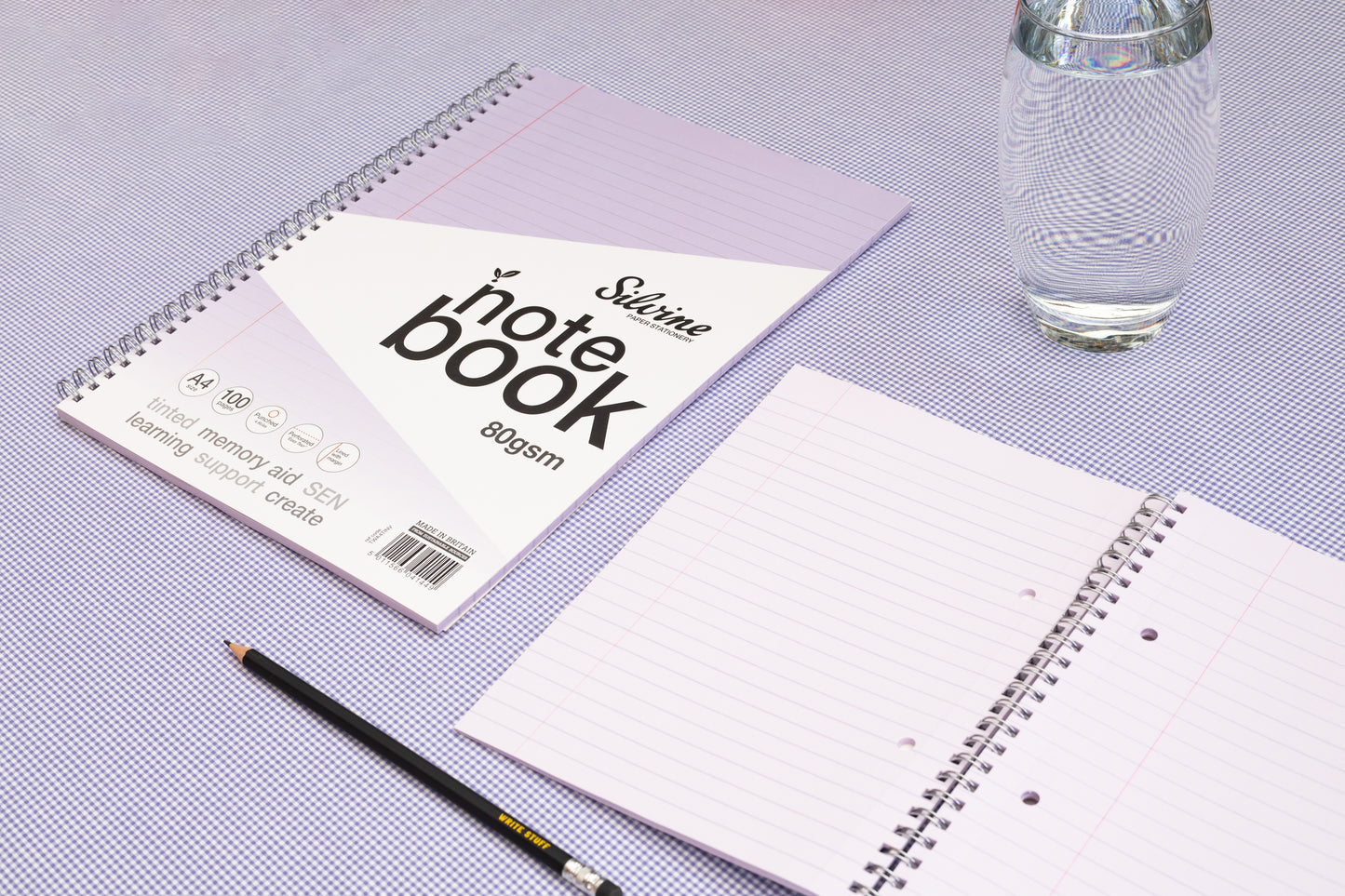 A5+ 100 Pages Twin Wire SEN Purple Paper Dyslexia Notebook - Lined with Margin