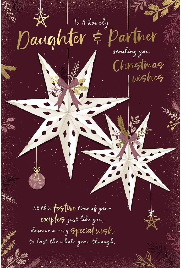 Hanging Paper Stars Daughter And Partner Christmas Card