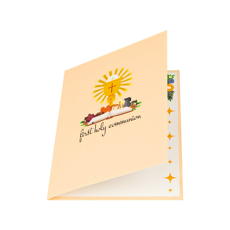 Religious Symbols & Floral First 3D Pop Up Holy Communion Card