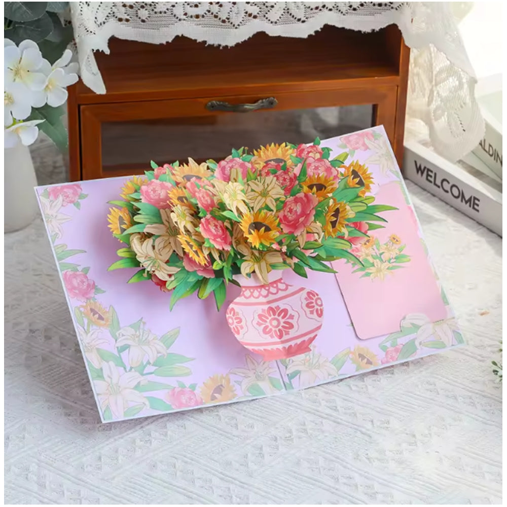 Pink Blooming Radiance 3D Pop Up Greeting Card