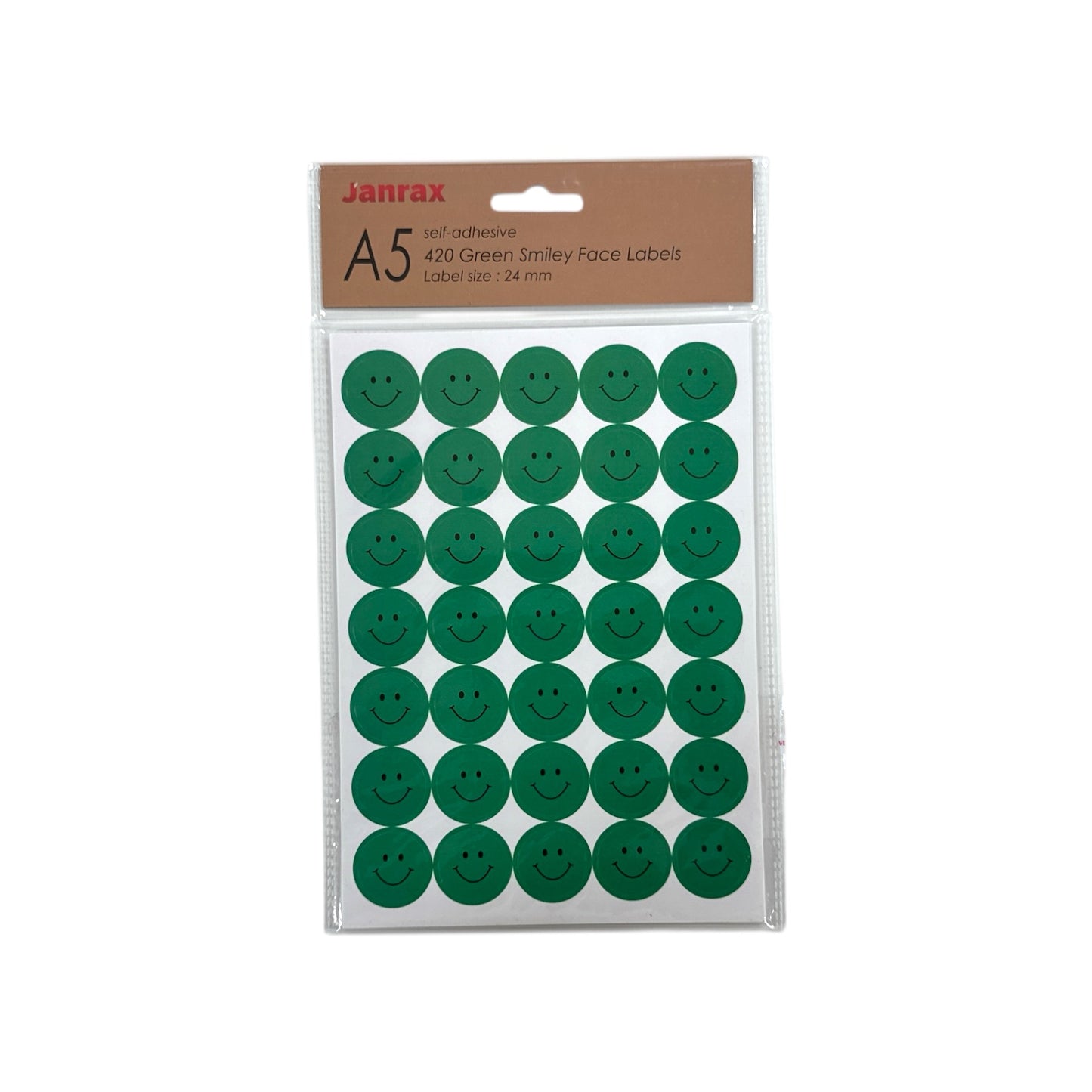 Pack of 420 Green Smile Face 24mm Self-Adhesive Labels