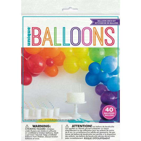 Pack of 40 Rainbow Latex Balloon Arch Kit