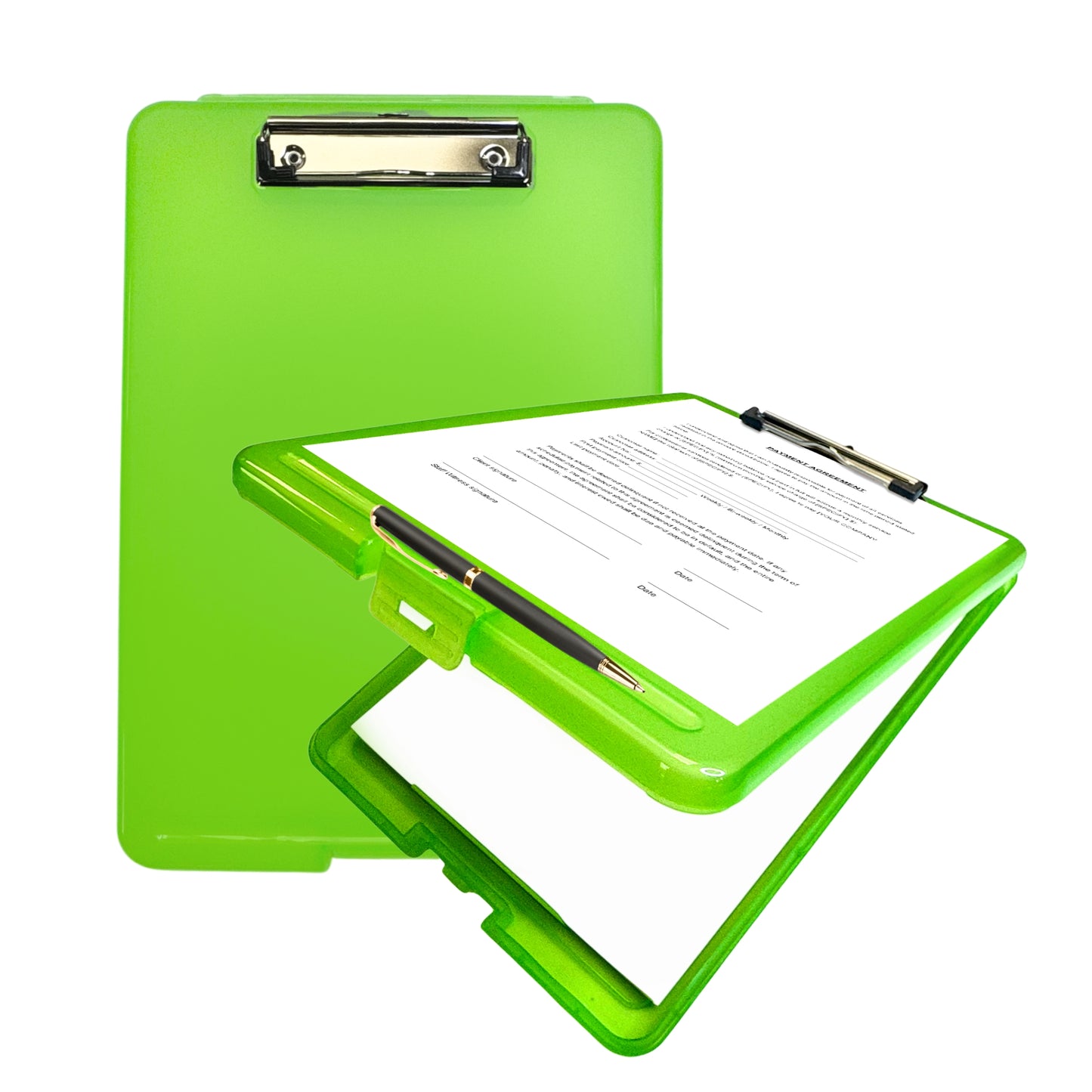 Pack of 2 A4 Green Clipboard Box Files - Storage Filing Case