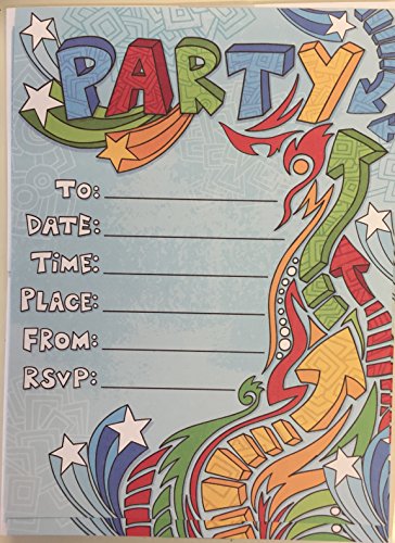 Pack of 40 Quality Blue Retro Party Invitations with Envelopes by Carlton Cards