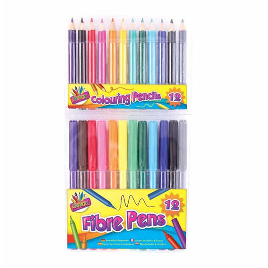 Pack of 24 Colouring Pens and Half Size Colouring Pencils