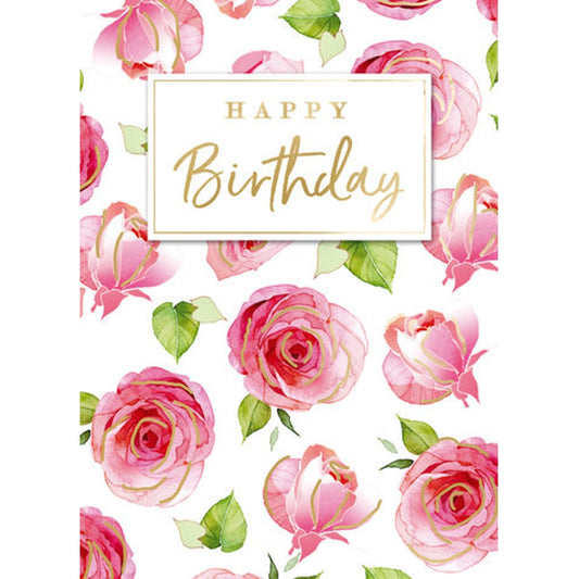 Pink Roses Birthday Card
