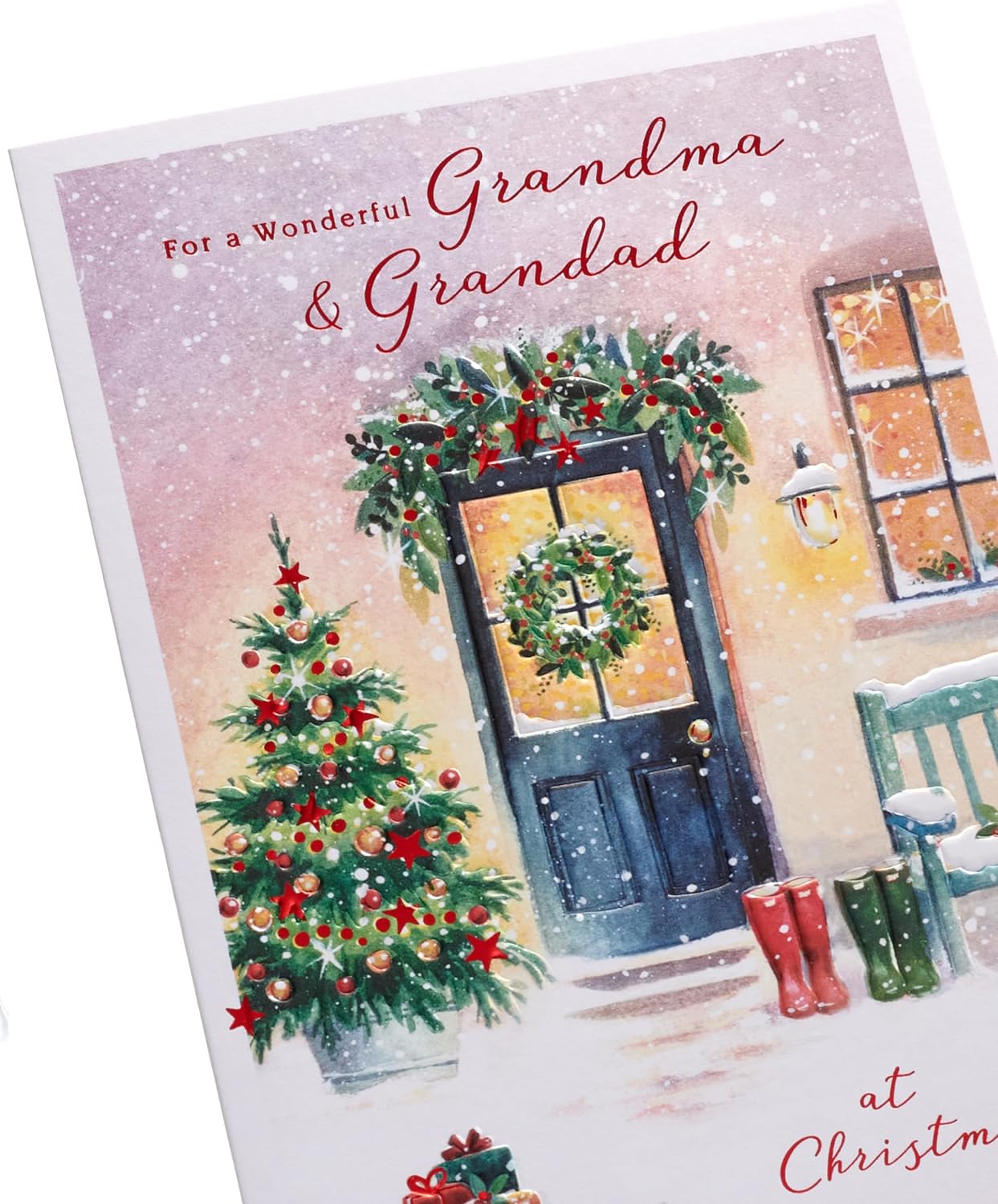 Grandma & Grandad Christmas Card Snowy Door Design