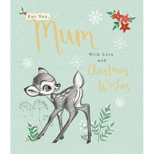 For A Mum With Love And Wishes Funny Deer Design Christmas Card 
