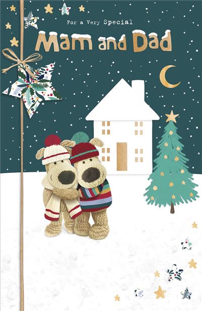 Boofles Standing Outside the House Mam & Dad Christmas Card