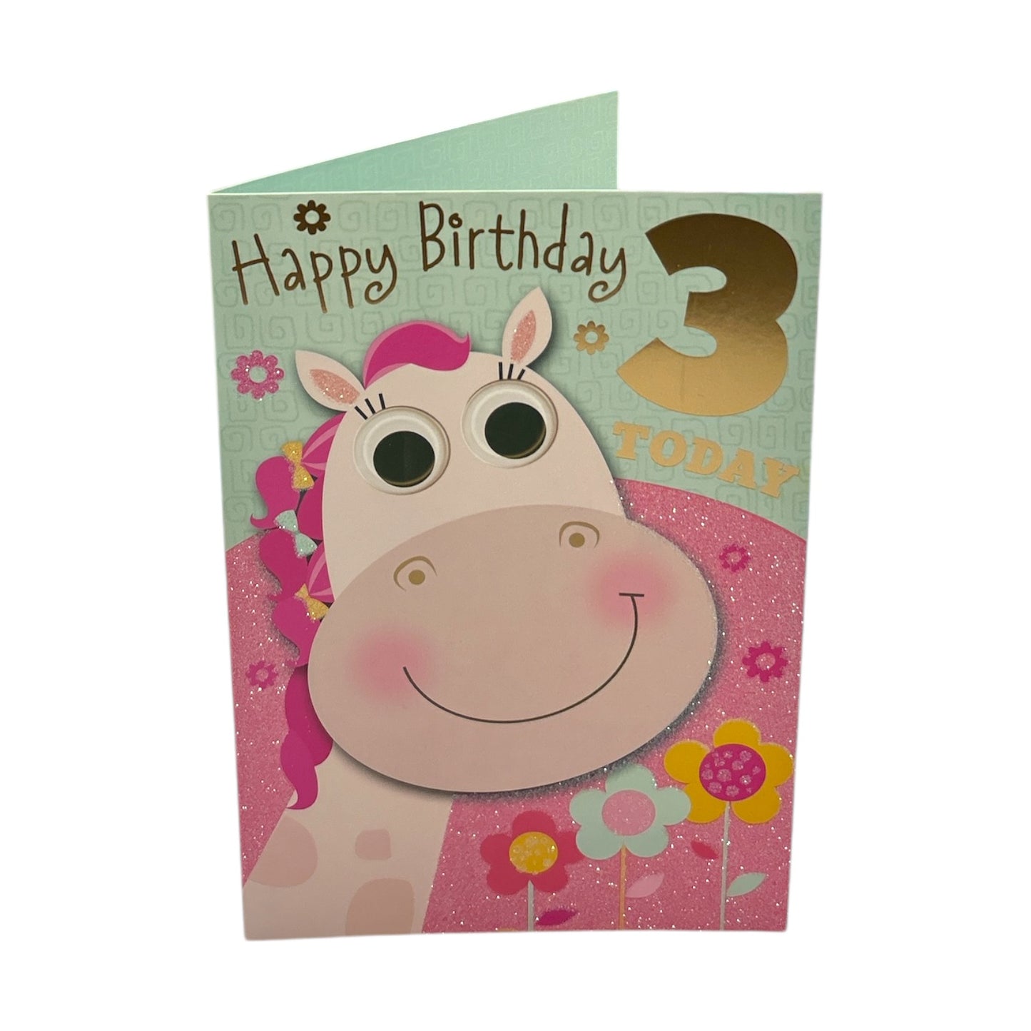 Age 03 Female Juvenile Pinky Giraffe Design Birthday Card