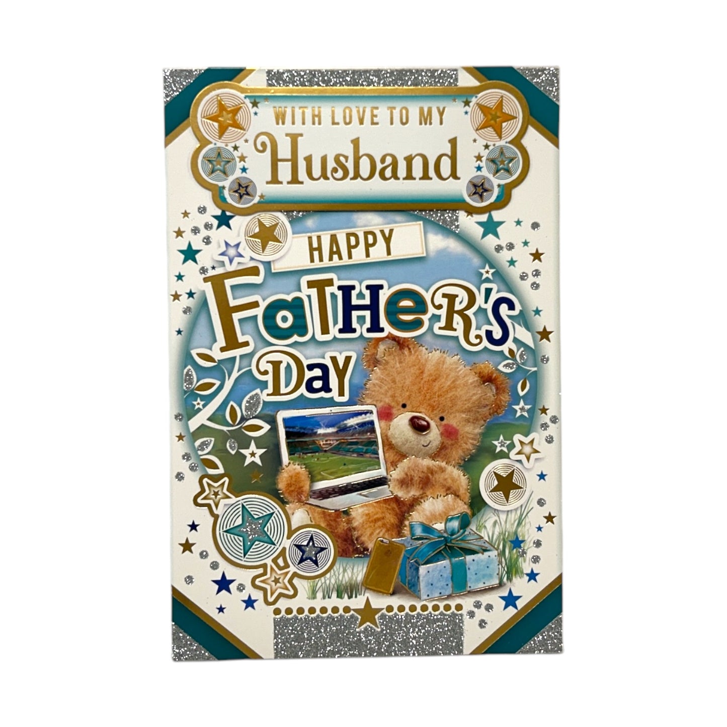 To My Husband Teddy With Laptop Design Father's Day Card
