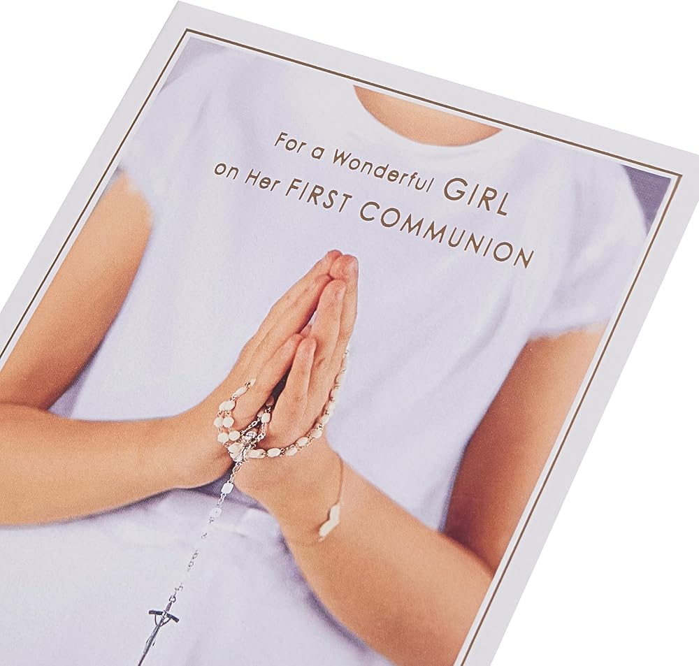 Girl with Rosary Design Communion Congratulations Card