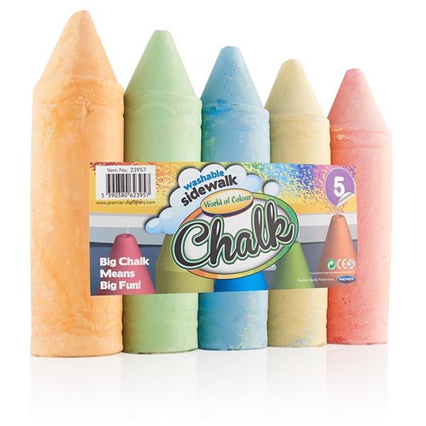 Pack of 5 9cm Jumbo Coloured Sidewalk Chalk by World of Colour