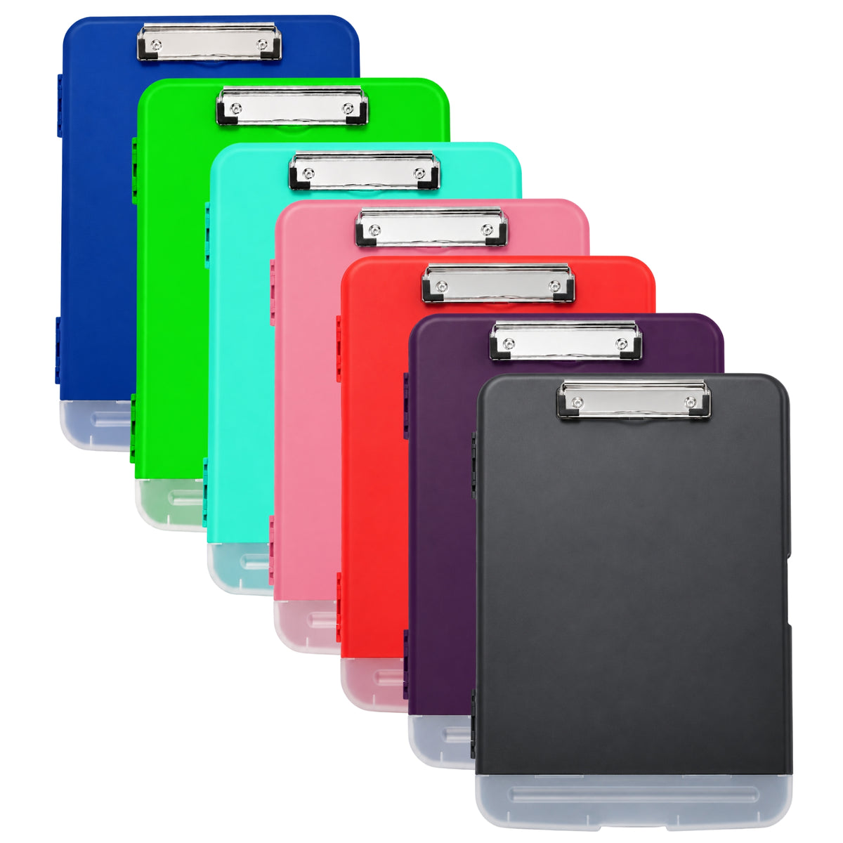 Pack of 12 A4 Blue Plastic Clipboard Box Files With Pencil Holder - Storage Filing Case