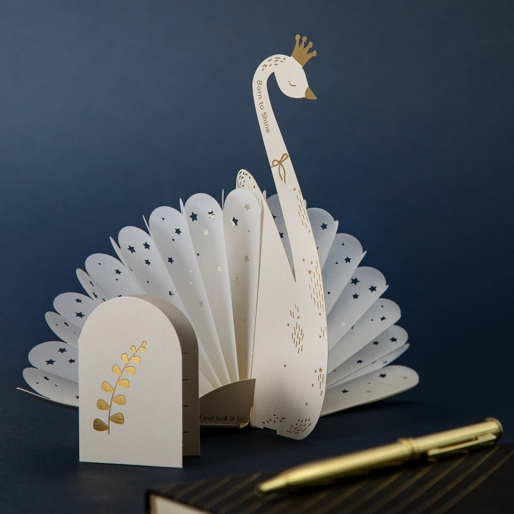 Premium 3D White Swan Greeting Card Paper Fables